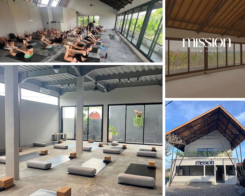 Mission Flow yoga studio in Canggu Bali with modern yoga shalas and group classes