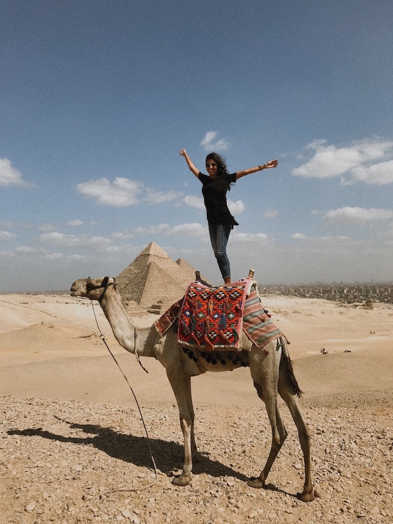 Camel surfing at the Great Pyramids of Giza